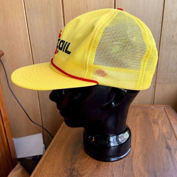 VTG 1980s PENNZOIL Yellow Rope Hat Trucker Cap Snapback Mesh USA Oil Swingster - Picture 5 of 9